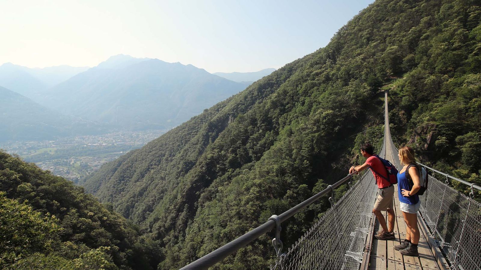 Tibetan bridge, panoramic view on Sementina Valley