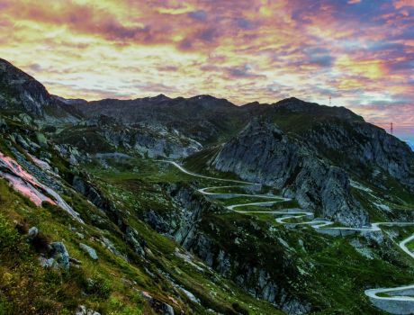 The Tremola road at sunset